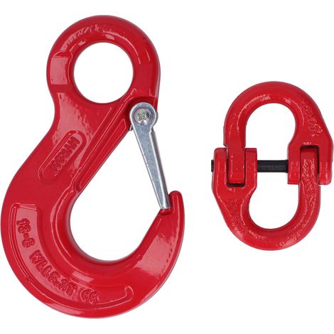 Lot de 2 crochets glissants de levage en acier chrome-molybdène 35 avec mousqueton double boucle, traitement rouge, épaissi, trempé chaud, charge max 5.3T (1/5)