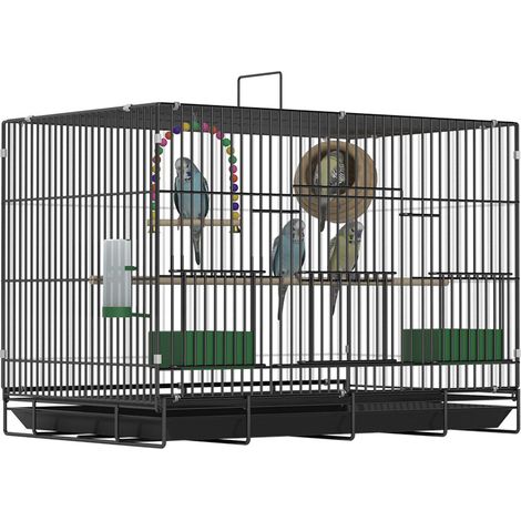 Cage à oiseaux pour perroquet ou canari - Cage en métal avec perchoir pour petits oiseaux (perruche, pinson, etc.) - Noir