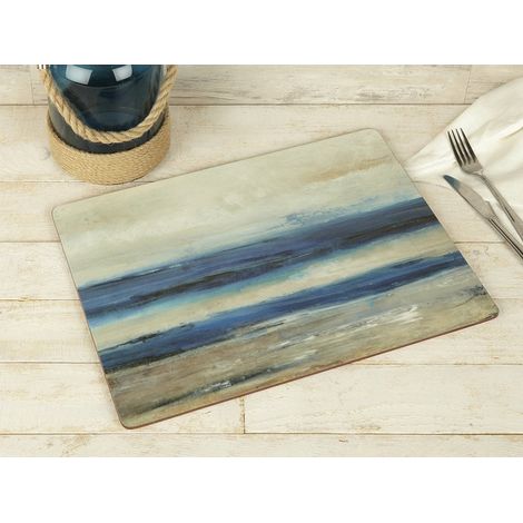 Set de Table Ocean View avec Dos en Liège, Bois Dense, Bleu, Lot de 4 (1/3)