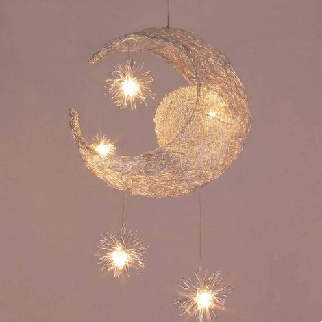Suspension pour enfant, plafonnier lune, lampe LED moderne, suspension étoile nuage, lumière chaude, décoration chambre d'enfant/salon - 220V - lumière chaude (1/5)