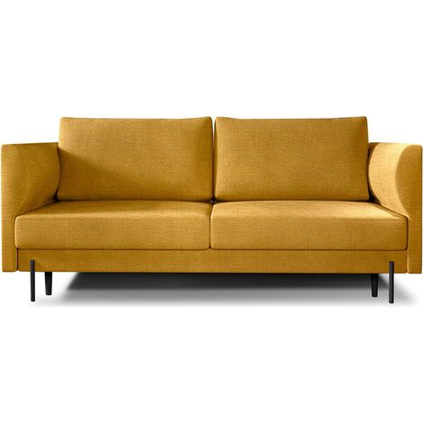 Canapé convertible en velours ROBBY – Rangement et pieds métal noir-Jaune (1/5)