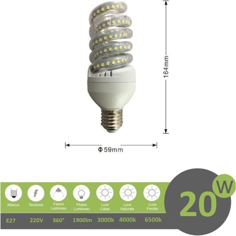 Lampadina led E27 20w tortiglione vortice luce spirale attacco grande bianca fredda naturale calda  fredda bianca 6500k (1/3)