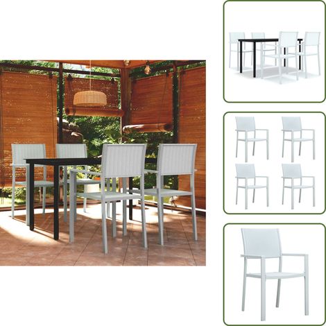 The Living Store Ensemble à manger de jardin 5 pcs Blanc - Table de jardin (1/5)