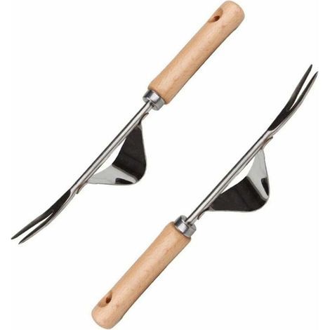 Horquilla de jardín de 2 piezas, herramienta manual de acero inoxidable Adélala para desherbar, herramientas manuales para jardín, huerto, césped, macetas pequeñas, etc. (1/5)