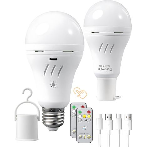 Ampoule Rechargeable USB-C, 2600mAh 7W Télécommande Sans Fil et Contrôle Tactile Lampe de Secours, Ampoule LED E27 Super Lumineux Réglable Blanc Froid/Chaud - Intérieur et Extérieur (1/5)