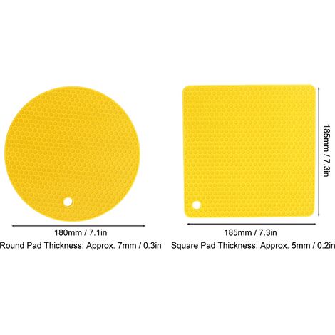 Ortviai Tapis de protection en silicone résistant à la chaleur – 5 pièces (3 ronds + 2 carrés), motif nid d’abeille, jaune (1/4)