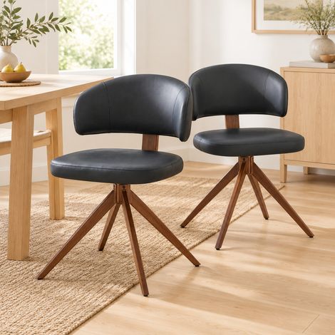Moderne drehbare PU-Stuhl in Schwarz mit Metallgestell 360° OKWISH (1/5)