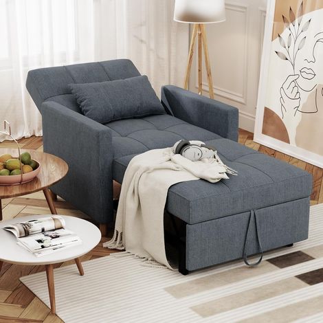 YODOLLA Sleeper Chair, 3 in 1 Chair Bed Sleeper for Adults, Fold Out Sofa Cama with Pillow and Convertible Backrest, Multi-Functional Couch Loveseat Reading Chair for Small Space, Dark Grey (1/5)