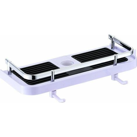 YMYNY Étagère Douche pour Colonne/Barre de Douche,Etagère Serviteur de Douche avec Support Pomme Douche,Panier Rangement Salle de Bain Tablette de Douche sans Perçage,Plastique Shower Shelf (Blanc ) (1/4)