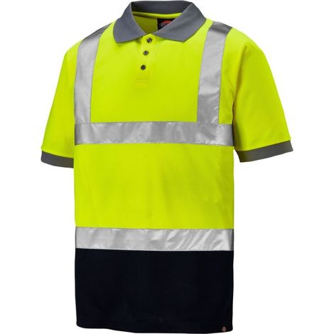 Polo da lavoro bicolore ad alta visibilità Dickies Hi-Vis Giallo / Marina XL