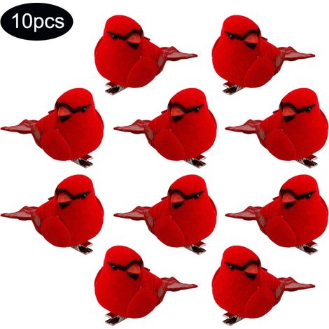10PCS Décorations de Noël Oiseaux Rouges Pinceaux Artisanat Exquis pour Sapin
