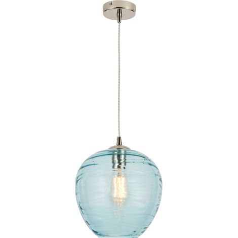 Visconte Sarno Ceiling Pendant 1 Light with Blue Glass Shade - Polished Nickel