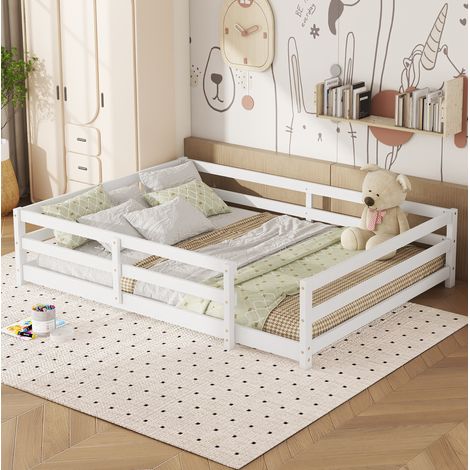Letto singolo per bambini 140x200 cm, con rete a doghe, in pino bianco, con sponde su 4 lati, senza materasso (1/5)