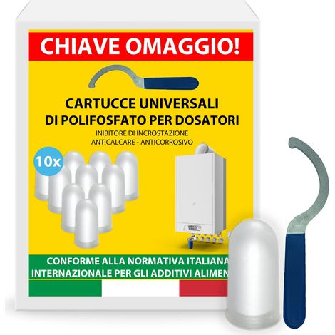 Cartucce Polifosfati per Caldaia Ricarica – Cartucce Universali con 10 Pastiglie Anticalcare e Anticorrosione per Dosatore   Filtrazione Acqua – Chiave Omaggio