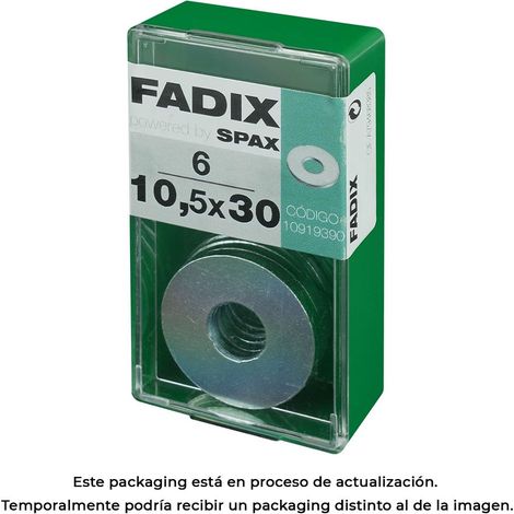 Scatola da 6 unità di rondelle piatte larghe in zinco 10,5x30mm Fadix (1/2)