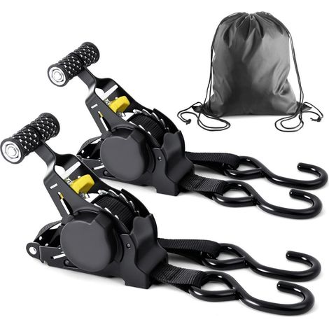 Spanngurte mit Ratsche 2 Stück, 2,5cm x 3,3m, 680kg Bruchfestigkeit, Selbstaufrollend (1/5)
