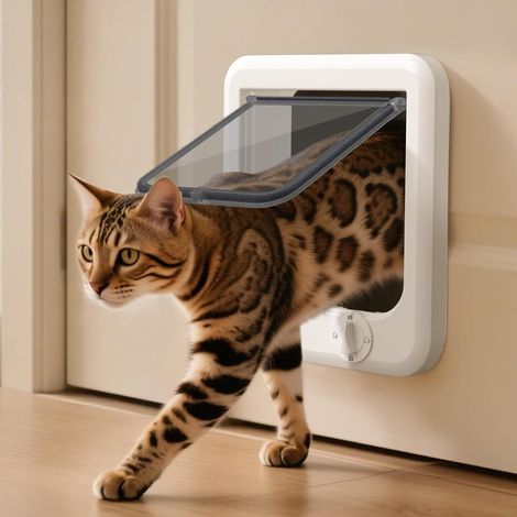 Chatière pour porte intérieure, verrou rotatif 4 positions pour chats ≤ 8 kg (18 lb), grande taille  Cadre en ABS renforcé, battant magnétique à fermeture automatique (1/5)