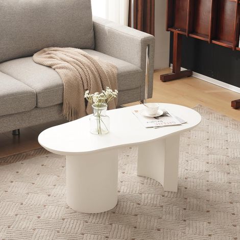 Table Basse - Table Basse Design irrégulière en MDF laqué Haut Brillant, Style Moderne pour Salon, Blanc, 100x(40-50) x40,5 cm