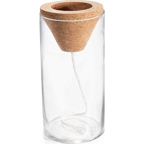 Vasi cilindrici in vetro trasparente con bordo al taglio vivo e cono con corda autoirrigante, set da 4 pezzi, Ø 12,5 cm x 25 H