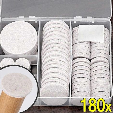 180/18 pièces de patins en feutre pour pieds de chaise, protecteurs de sol ronds et carrés, patins auto-adhésifs pour pieds de meubles et de table, coussins de rembourrage et patins antidérapants pour (1/5)