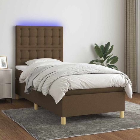 Cama box spring colchón y luces LED tela marrón oscuro 90x190cm (1/5)