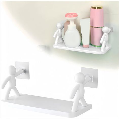 Étagère murale blanche - Étagère flottante sans perçage pour salle de bain et cuisine - Étagère murale pour réception (1/4)