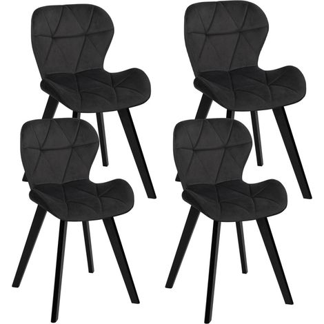 Idmarket – Lot de 4 chaises en velours noir – Dossier ergonomique – Assise large et confortable – Pieds en bois noir – Style vintage moderne (1/5)