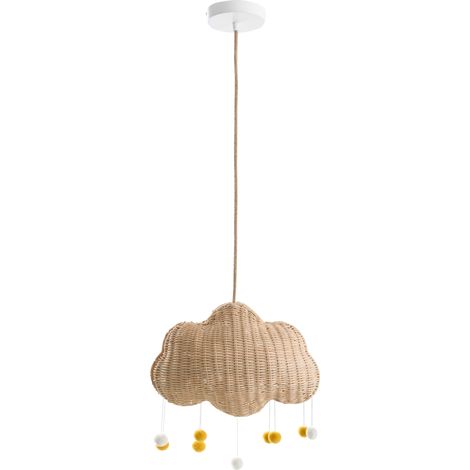 Lámpara de techo colgante pantalla de mimbre tejido a mano con forma de nube de ratán natural Onon (1/5)