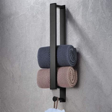 Bathroom Towel Rack, Self-Adhesive Wall-Mounted Towel Holder, Towel Bar 304 Stainless Steel, for Bathroom Kitchen 40CM (Black) (1/5)