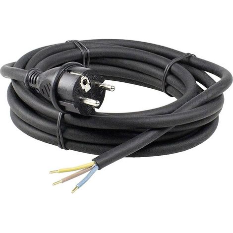 Cordon d'Alimentation en Caoutchouc 3 m Fiche 2PT+T Câble d'Alimentation avec Embouts Chantiers et Industrie IP44 Noir I 60376 (1/5)
