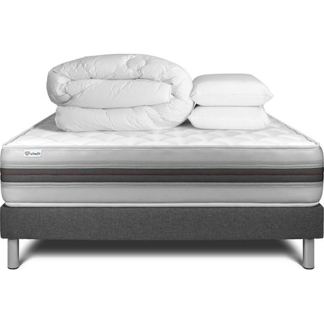 Komplettpaket Bett - Matratze 140x190 cm + Boxspringbett mit Lattenrost (im Set) + 2 Kopfkissen + Bettdecke - Vitalmemo Back (1/5)