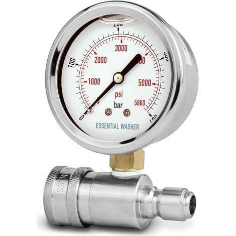 ESSENTIAL WASHER Jauge de pression 5800 PSI - Connexion rapide 3/8" avec prise - Accessoires pour nettoyeur haute pression - Jauge de pression pour machine à laver électrique - EWPWG5800 (1/5)