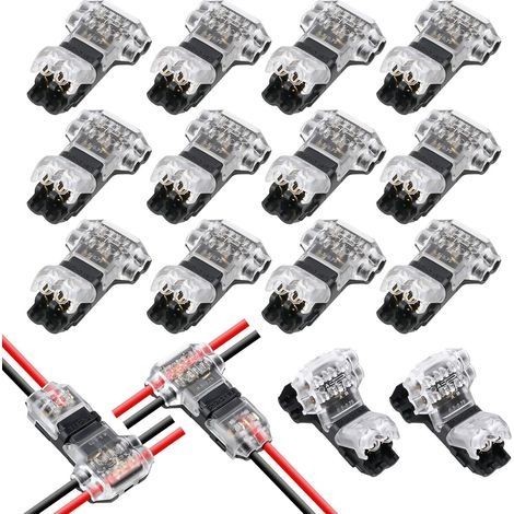 12 pièces Connecteur en T 2 broches pour fil electrique 20/22 AWG Voiture Étanche- sans soudure en fils câble LED éclairage etanche Cosses et kits (1/5)