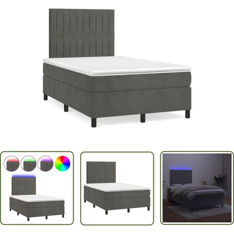 The Living Store Sommier à lattes de lit avec matelas LED gris foncé 120x190 cm - Lit Plateforme - Lit Capitonné - Lit Design - Lit Velours - Lit Avec Éclairage Led (1/5)