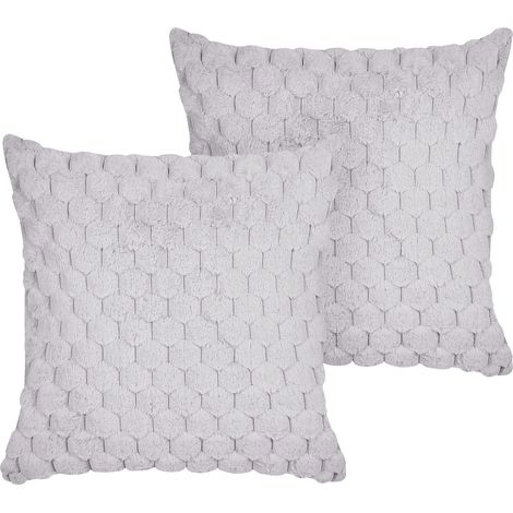 Lot de 2 Coussins avec Motif 43 x 43 cm en Fausse Fourrure Gris Clair Purslane (1/5)