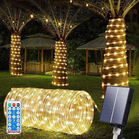 Guirlande Lumineuse Solaire Extérieure 22m 200 LED, IP65 Étanche Guirlande Lumineuse Solaire Décoration Lumières avec 8 Modes d'Éclairage pour Jardin Arbre Fête Décoration de Noël- Blanc Chaud (1/5)