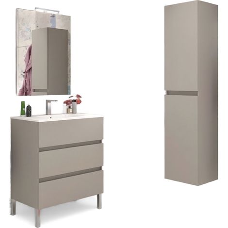 Mobile da Bagno a Terra con Lavabo 80 cm e Specchio Bali Light Tortora (1/2)
