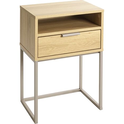 Table de chevet Console avec tiroir coloris effet chêne - Longueur 40 x Profondeur 28 x Hauteur 60 cm (1/5)