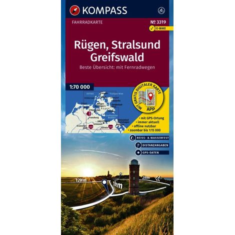 Rügen, Stralsund, Greifswald 1:70.000. Carta turistica e cicloturistica impermeabile 3319. Edizione 2025. Kompass (1/5)