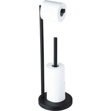 Freistehender Toilettenpapierhalter aus Bambus mit Aufbewahrung für 5 Ersatzrollen, 71 x 19 x 19 cm, Schwarz/Natur (1/5)