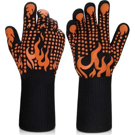 Gants de barbecue, résistants à la chaleur jusqu'à 740 °C, gants de cuisine antidérapants en silicone, longs gants de cuisine pour barbecue, cuisine, pâtisserie et découpe (1/4)