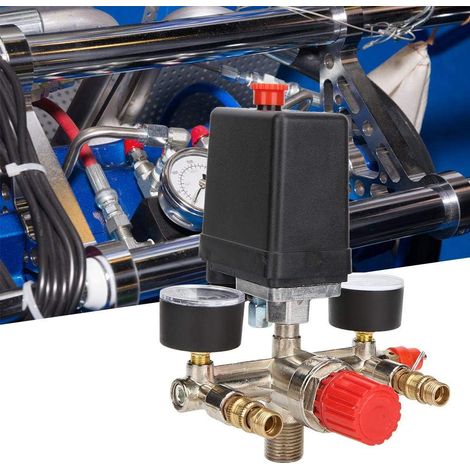Régulateur de pression pour compresseur d'air : manomètre 90-120 psi, commande par pressostat robuste (1/5)