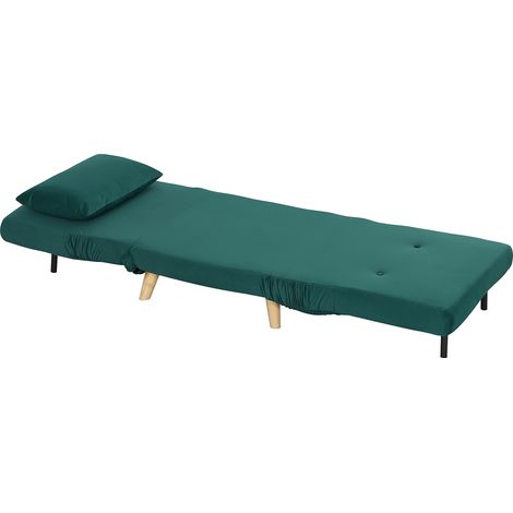 Fauteuil pliant convertible en lit, inclinable et pliable, aspect velours, dossier réglable, charge maximale de 120 kg, vert foncé