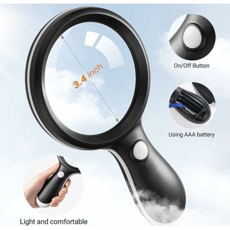 Loupe de Lecture Eclairante,Loupe de Lecture éclairée 10x,Loupe Eclairante avec 18 Lumière LED,Grande Loupe de Lecture Lumineuse avec 3 modes d'éclairage Loupe Grossissante pour Bijoutier Enfant (1/4)