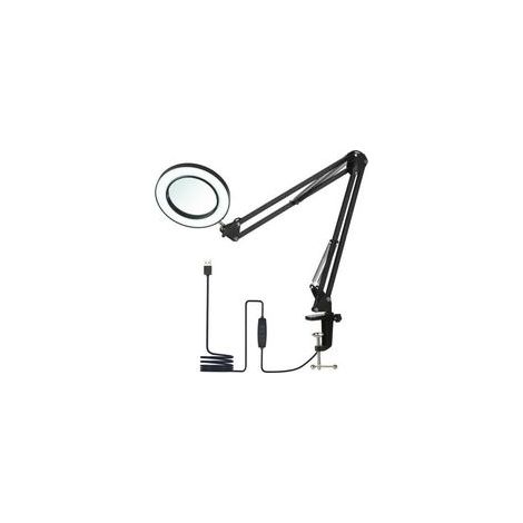 Lampe de Table Flexible à Pince avec Loupe 8X,Bras Orientable,LED Dimmables,3 Modes de Couleur et 10 Niveaux de Luminosité
