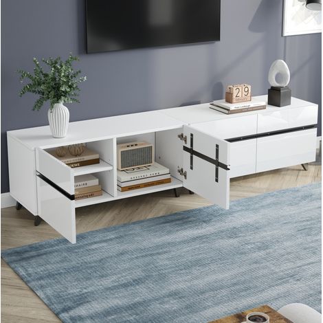 MEUBLIV TV-Möbel 180x40x49 cm Weiß – 4 Türen, verdeckter Stauraum (1/5)