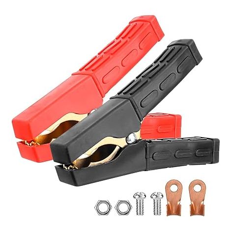 XTDMJ Copper Crocodile Clip, Car Battery Clamp, Alligator Cable with Insulation Sleeve, Colour Coded Clips, for Auto Emergency Car Truck Van