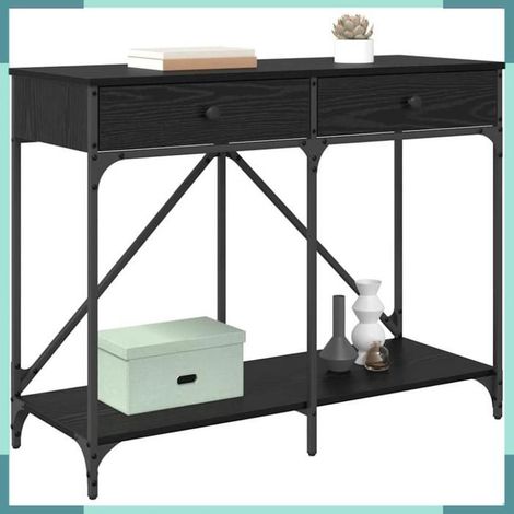 Table console - 882808 - Chêne noir - Bois d'ingénierie - 1 tiroir & étagère (1/5)