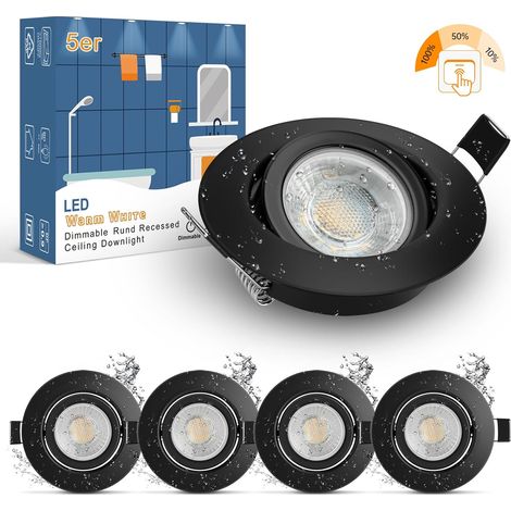 Spot LED encastrable 5 × 7W dimmable IP44 extra plat – 700lm équivalent 70W – 2800K blanc chaud – Design rond orientable pour salle de bain (1/5)