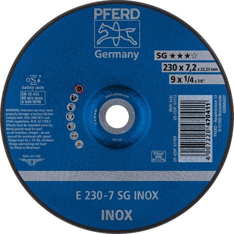 PFERD TOOLS Schruppscheibe E 230x7,2x22,23 mm Leistungslinie SG INOX für Edelstahl 10 Stk (1/5)